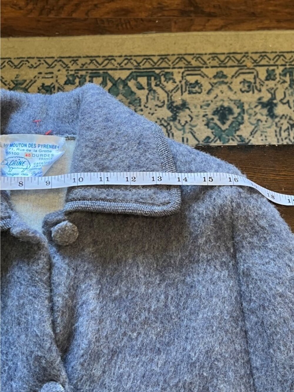 Vintage French Blue Wool Overcoat Cape Cloak Laine 40 8/M - Picture 9 of 11